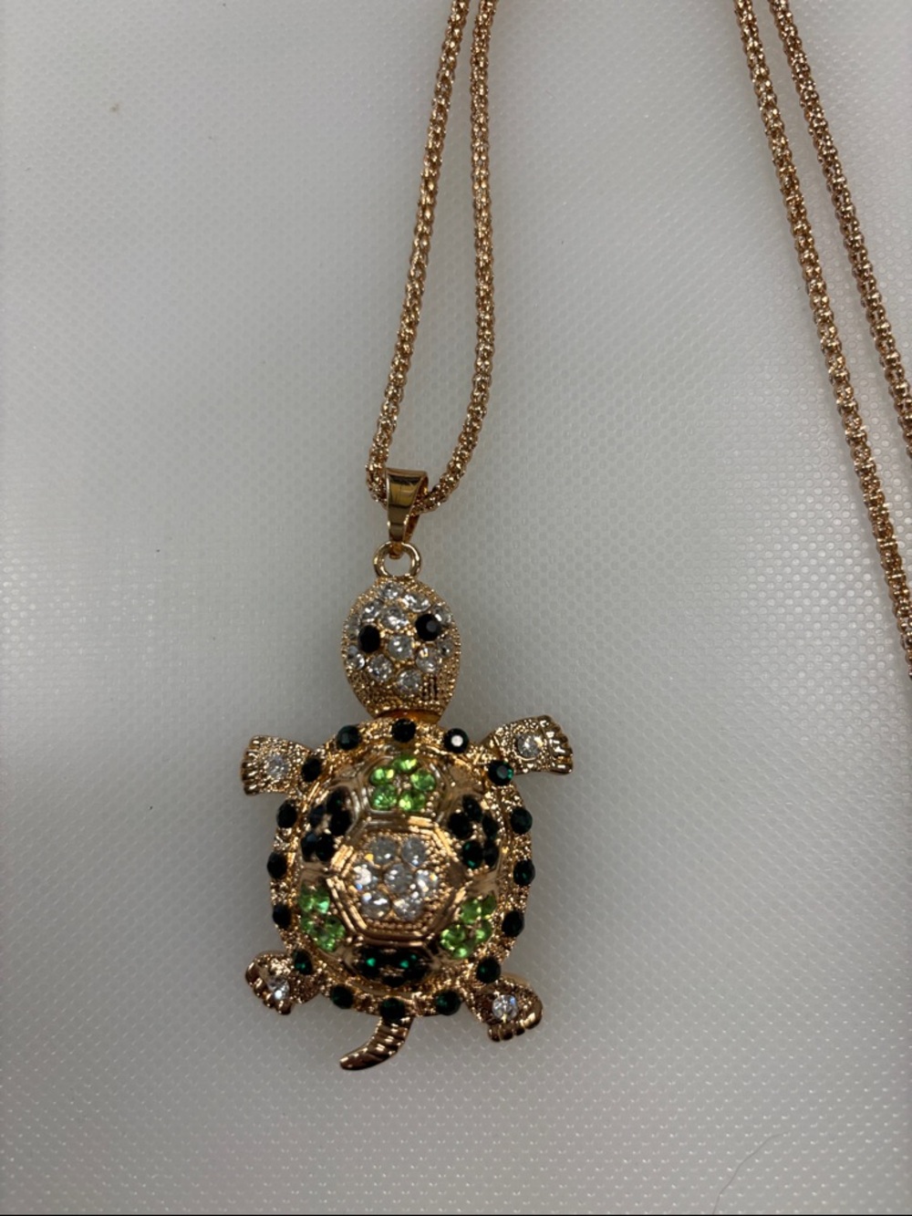 Gold-Tone Turtle Pendant Necklace with Green & Black Accents